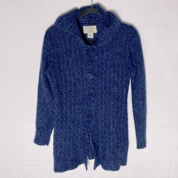 Vintage La Llama Blue Alpacaa Blend Knit Button Front Cardigan W Hood M - Picture 14 of 14